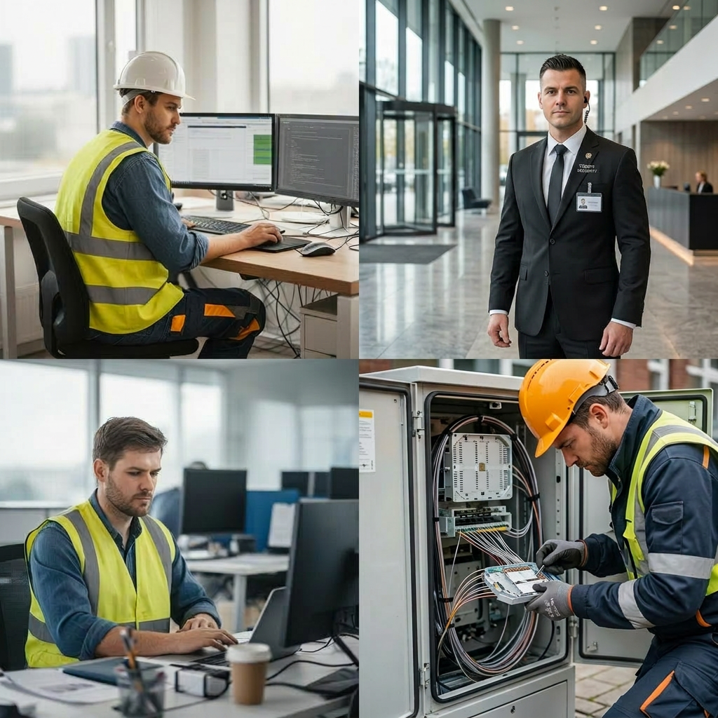 Vakkundige professionals aan het werk in bouw en IT